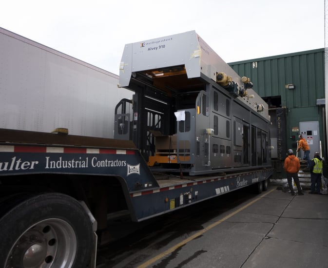 Moving large palletizer inside Genesee Brewery