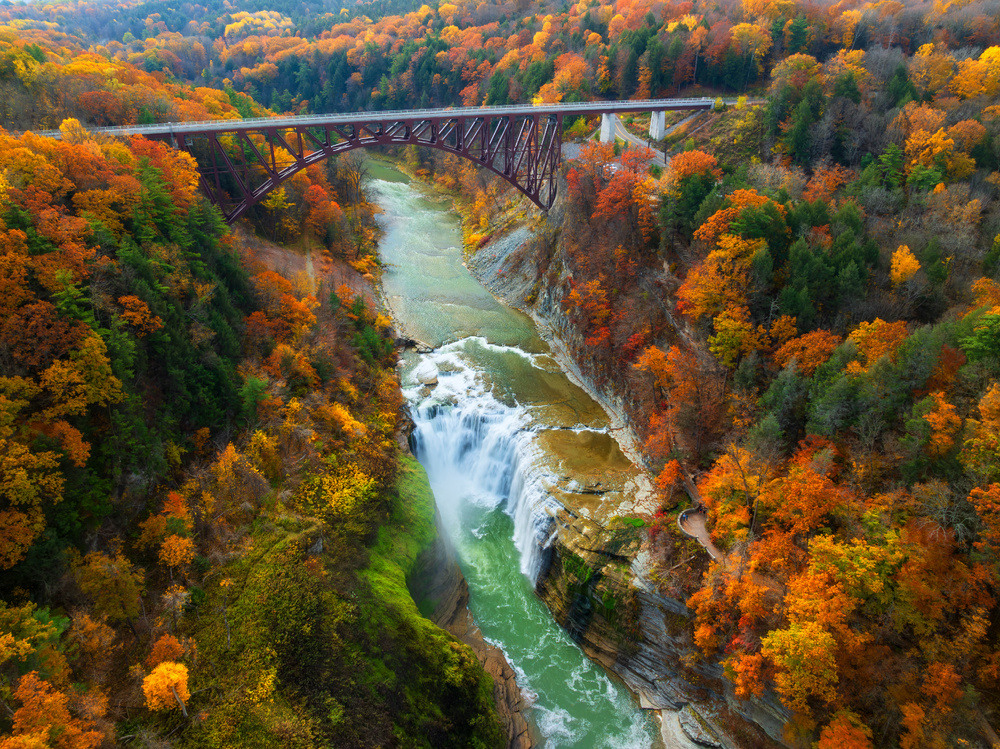 Aerial shot of Letchworth State Park