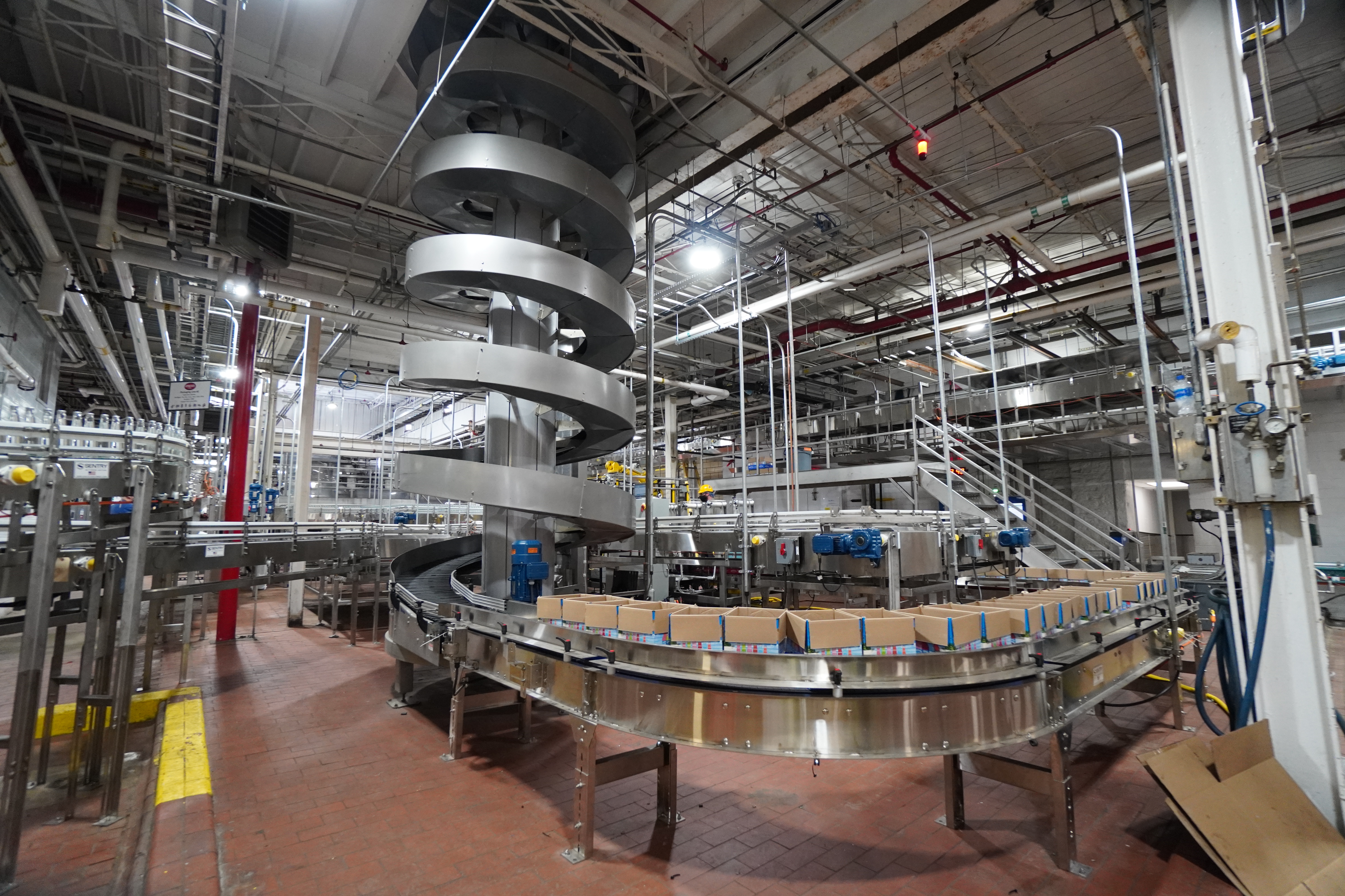 Production line with spiralizer ready to start production at the Genesee Brewery