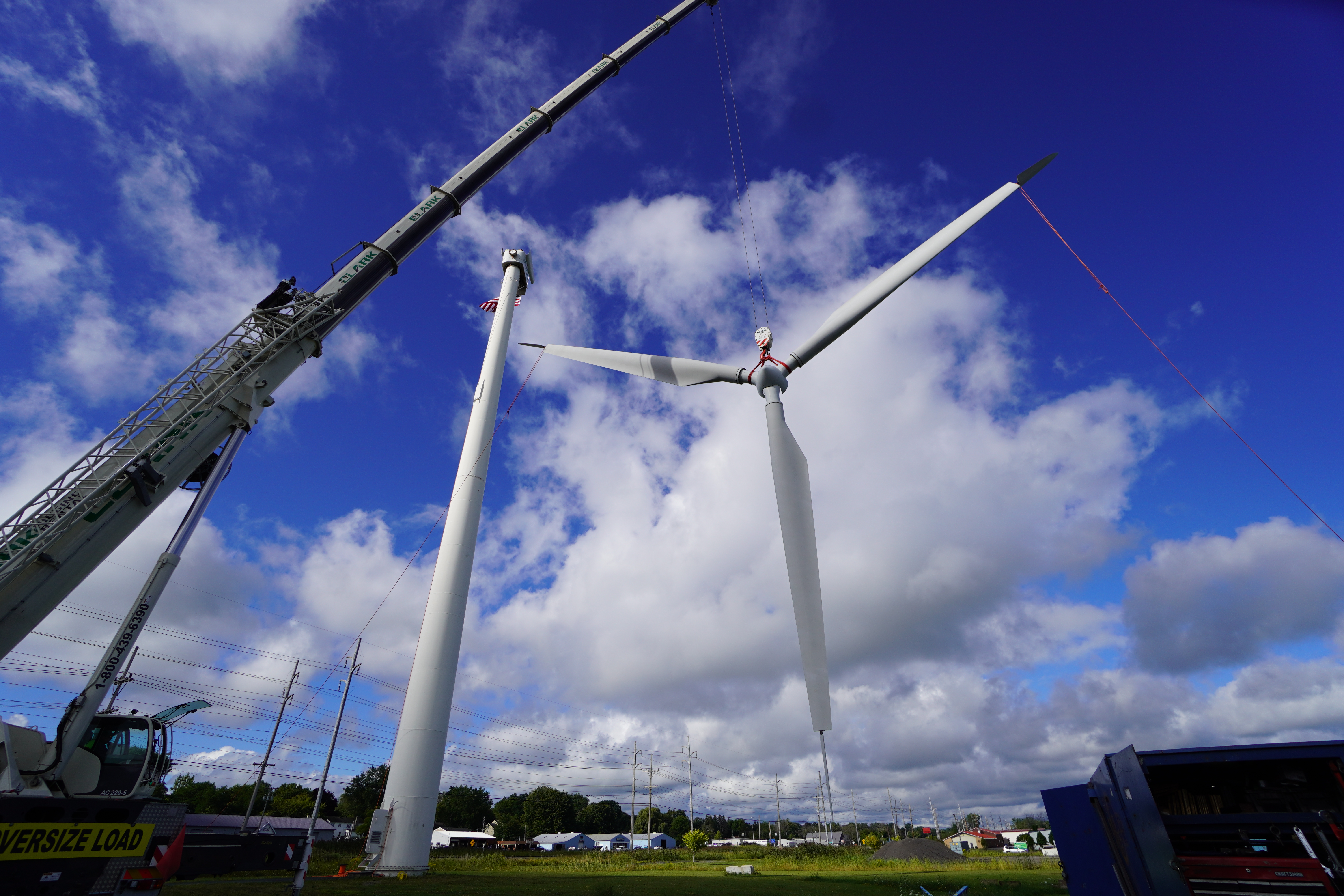 Wind turbine blade suspended in air