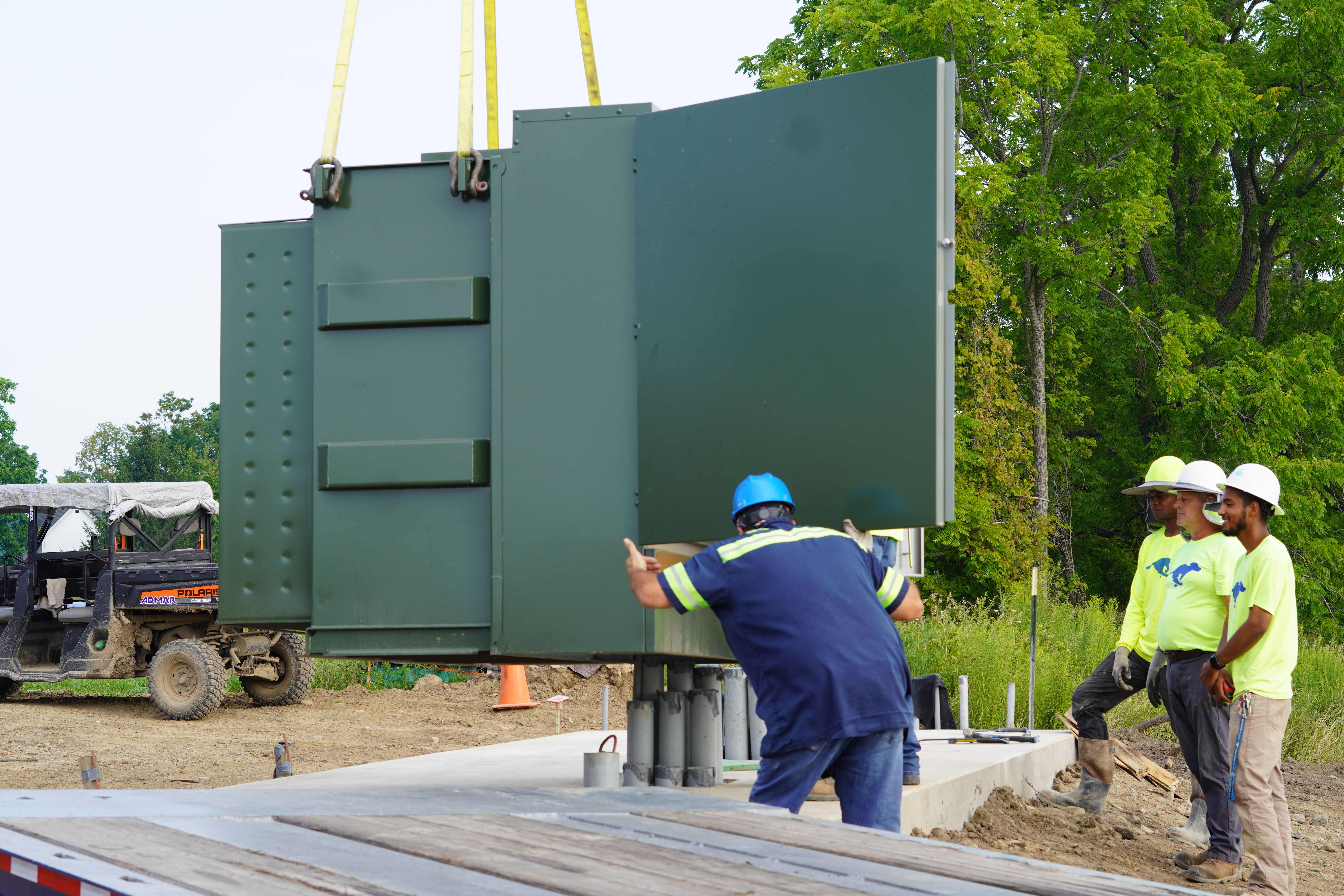 Flying a transformer using a 50-ton crane